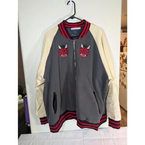 Peachie Shop Fawnbomb Unisex 4X Gray/Cream/Red Bomber Jacket